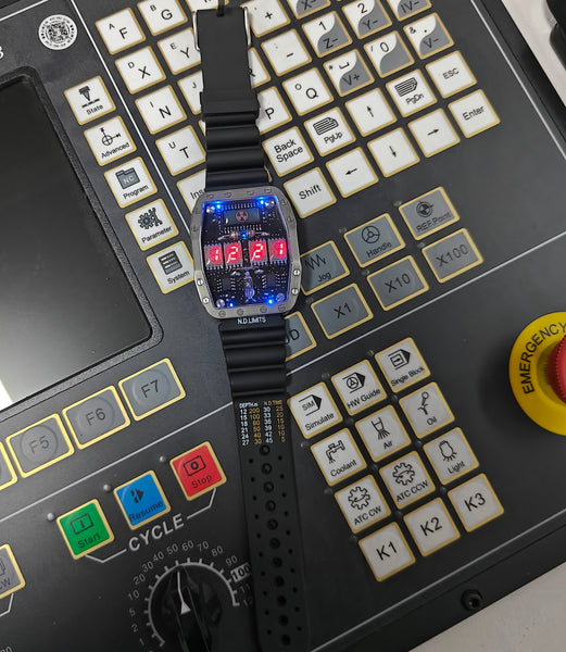 Titanium wrist watch red led , handmade, Made in Italy