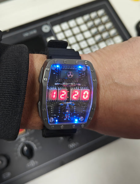 Titanium wrist watch red led , handmade, Made in Italy