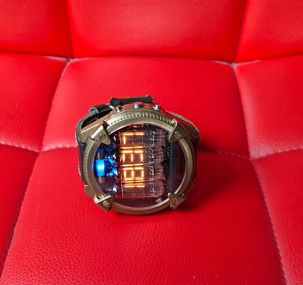 Nixie watch, handmade Bronze watch, with accelerometer, Made in Italy
