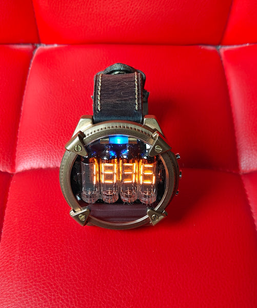 Nixie watch, handmade Bronze watch, with accelerometer, Made in Italy