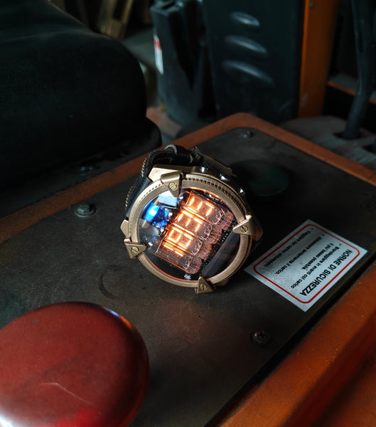 Nixie watch, handmade Bronze watch, with accelerometer, Made in Italy