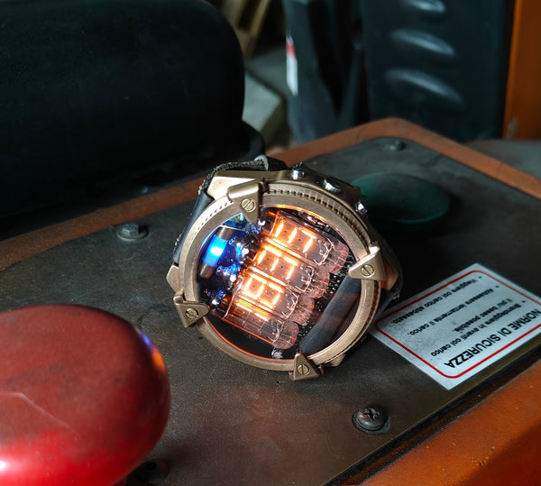 Nixie watch, handmade Bronze watch, with accelerometer, Made in Italy
