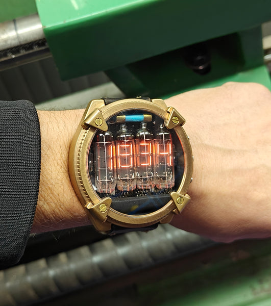 Nixie watch, handmade Bronze watch, with accelerometer, Made in Italy