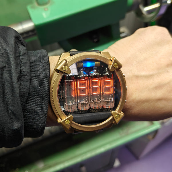 Nixie watch, handmade Bronze watch, with accelerometer, Made in Italy