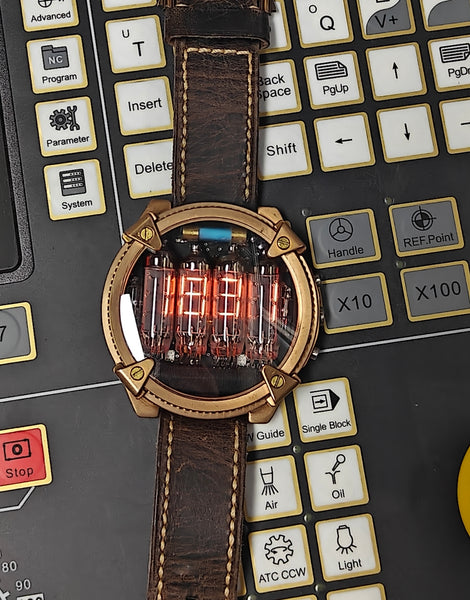 Nixie watch, handmade Bronze watch, with accelerometer, Made in Italy