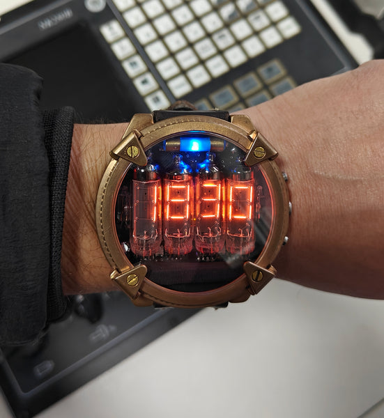 Nixie watch, handmade Bronze watch, with accelerometer, Made in Italy