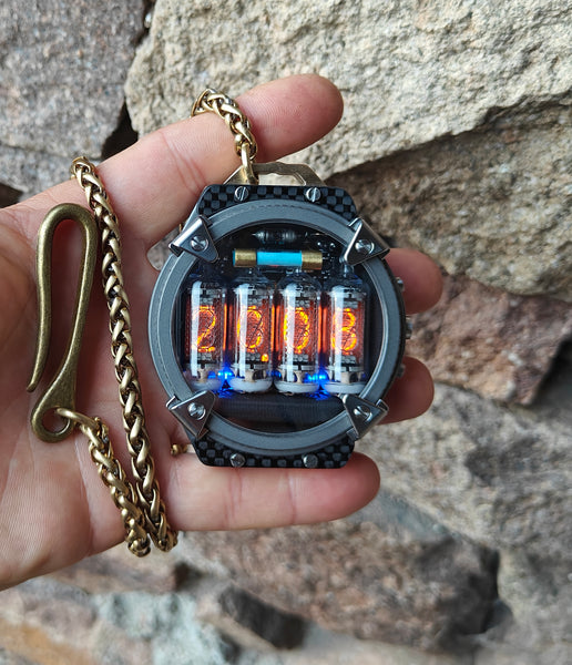 Nixie Pocketwatch+wristwatch two-in-one kit,  Titanium 4 tubes Handmade in Italy