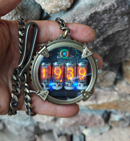 Nixie watch, handmade Bronze watch, luxury pocket watch , with accelerometer, Made in Italy