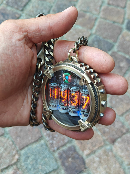 Nixie watch, handmade Bronze watch, luxury pocket watch , with accelerometer, Made in Italy