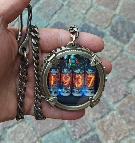 Nixie watch, handmade Bronze watch, luxury pocket watch , with accelerometer, Made in Italy