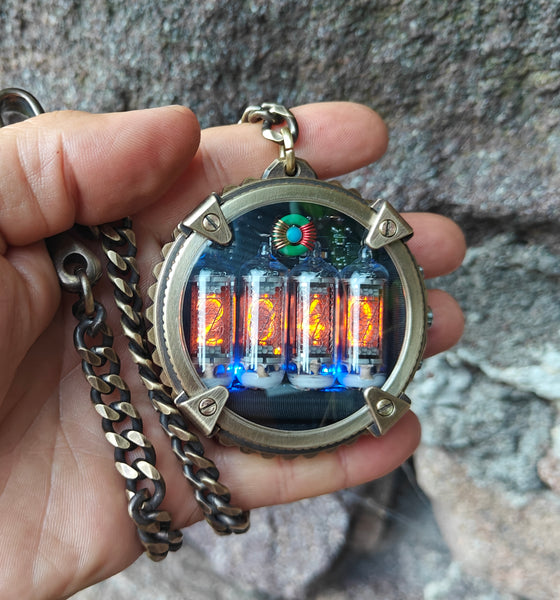 Nixie watch, handmade Bronze watch, luxury pocket watch , with accelerometer, Made in Italy