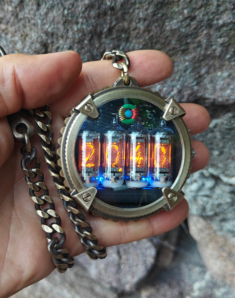 Nixie watch, handmade Bronze watch, luxury pocket watch , with accelerometer, Made in Italy