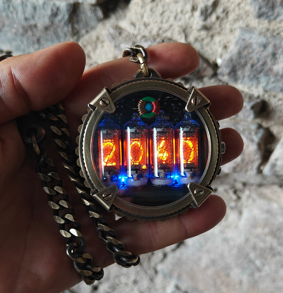 Nixie watch, handmade Bronze watch, luxury pocket watch , with accelerometer, Made in Italy