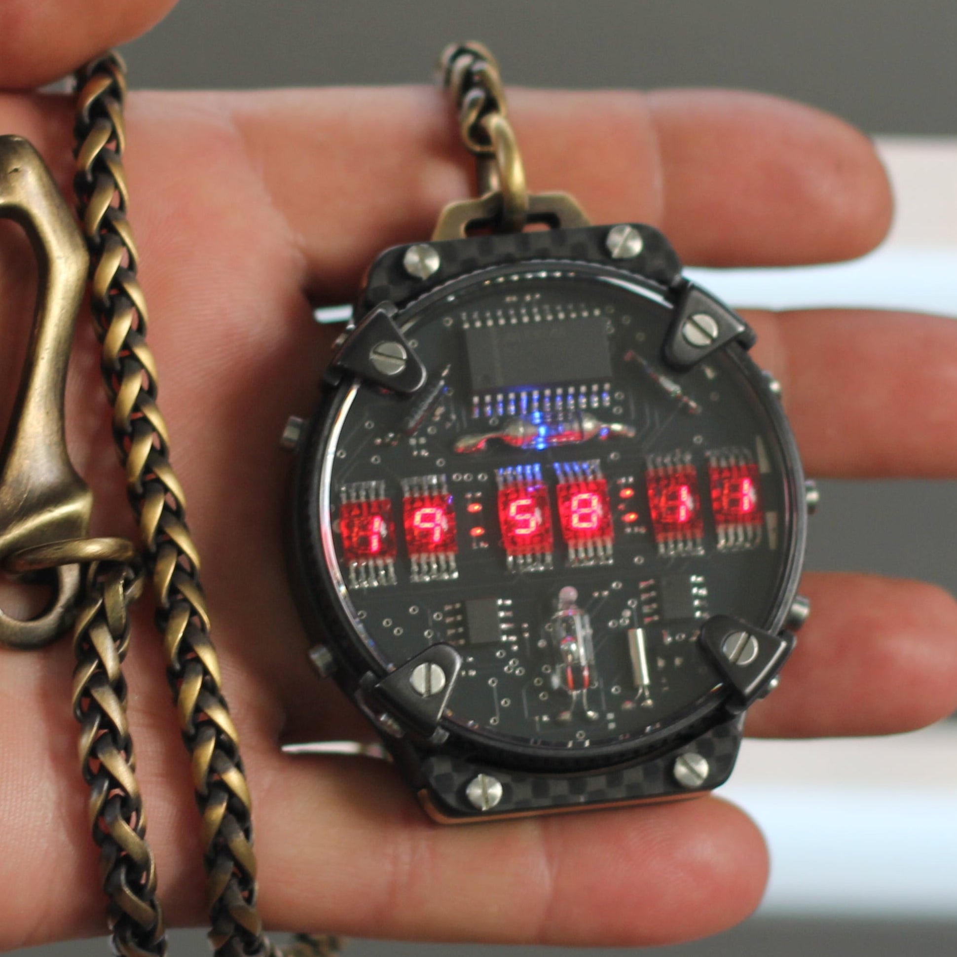 Pocket Led Watch 6 RED or Green digits Handmade
