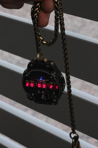 Pocket Led Watch 6 RED or Green digits Handmade