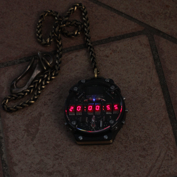 Pocket Led Watch 6 RED or Green digits Handmade
