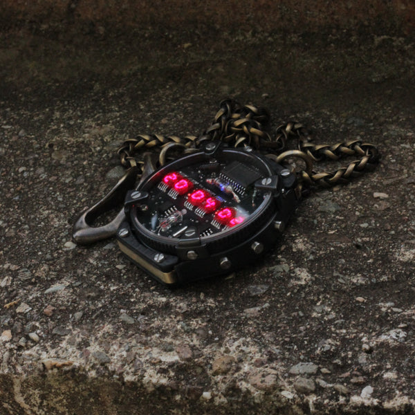 Pocket Led Watch 6 RED or Green digits Handmade