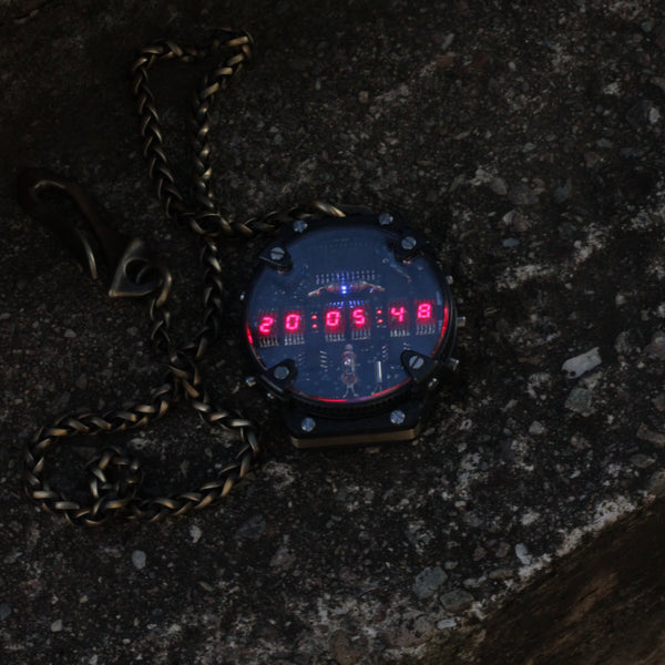 Pocket Led Watch 6 RED or Green digits Handmade
