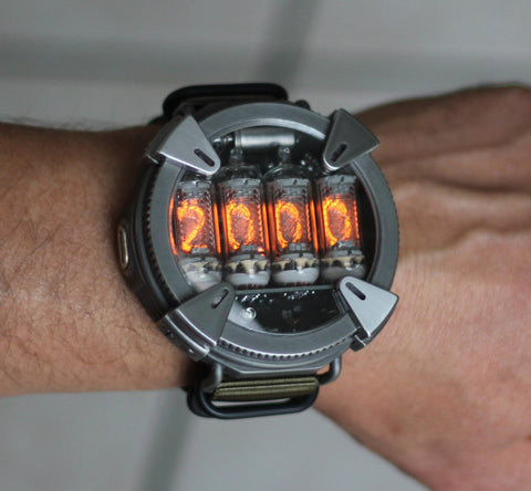 Nixie watch ,Handmade titanium watch, Nixie watch , with γ , β and X-ray radiation dosimeter.