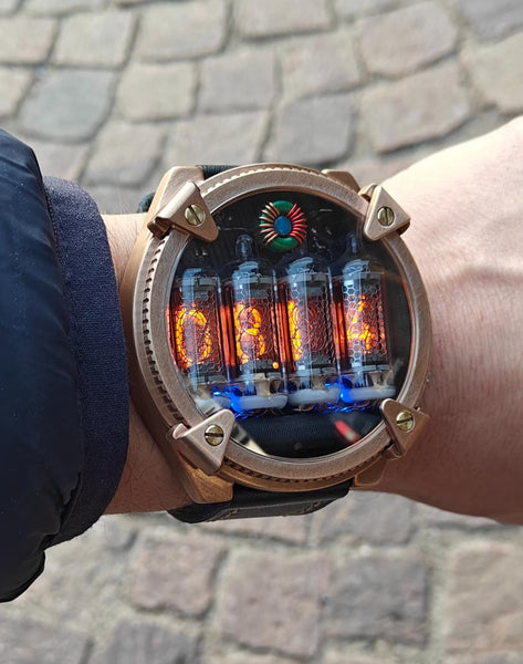 Special Nixie watch, Brass, bronze watch, Handmade with accelerometer