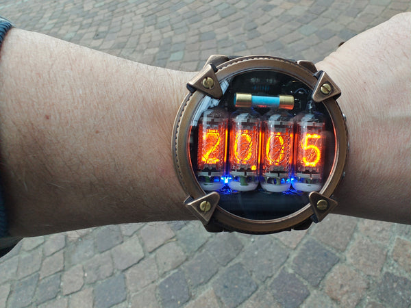 Special Nixie watch, Brass, bronze watch, self made with accelerometer