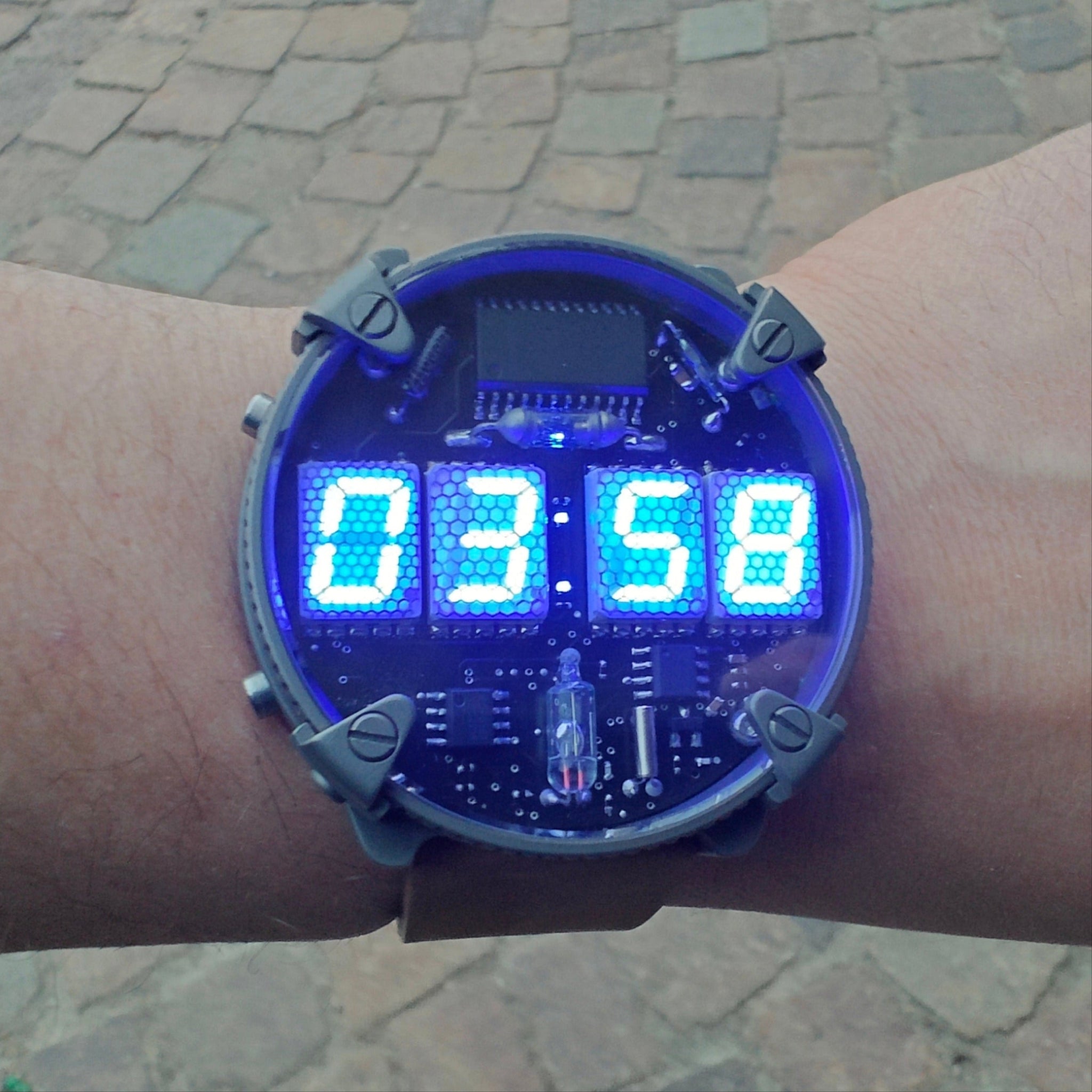 Titanium Cyberpunk  Led watch Blue edition Wi-fi connection Handmade
