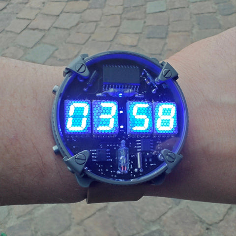 Titanium Cyberpunk  Led watch Blue edition Wi-fi connection Handmade